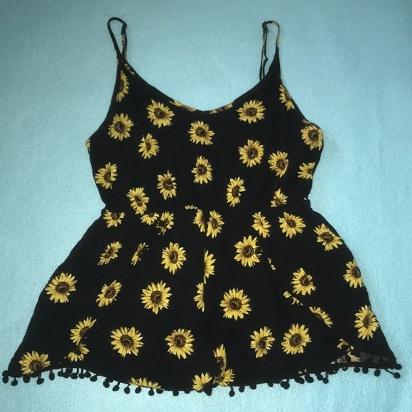 𝅺ZANZEA sunflower romper Pom Pom tassel trim elastic waistband size XXL - Picture 2 of 8